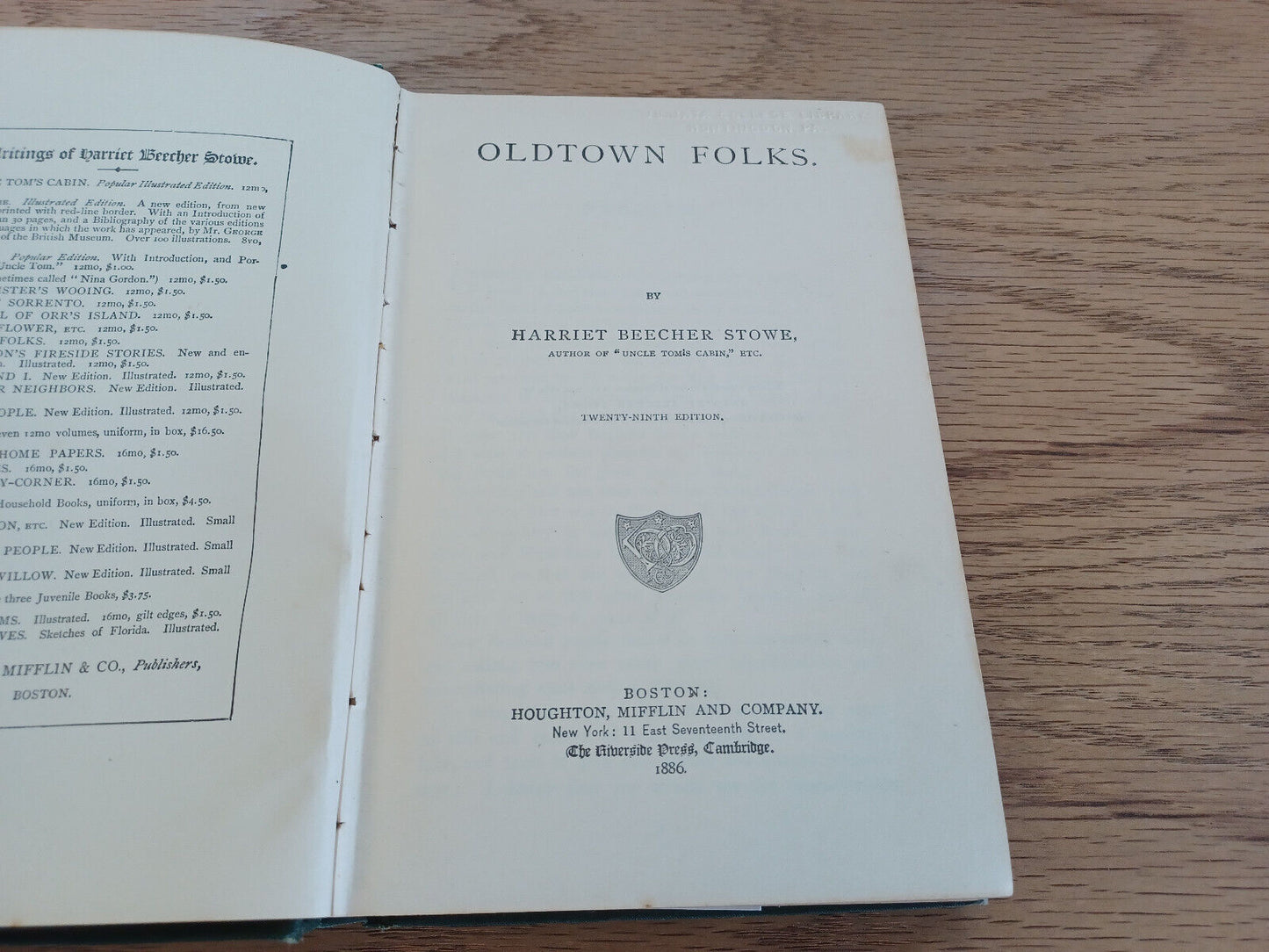 Oldtown Folks By Harriet Beecher Stowe 1886 29th Edition