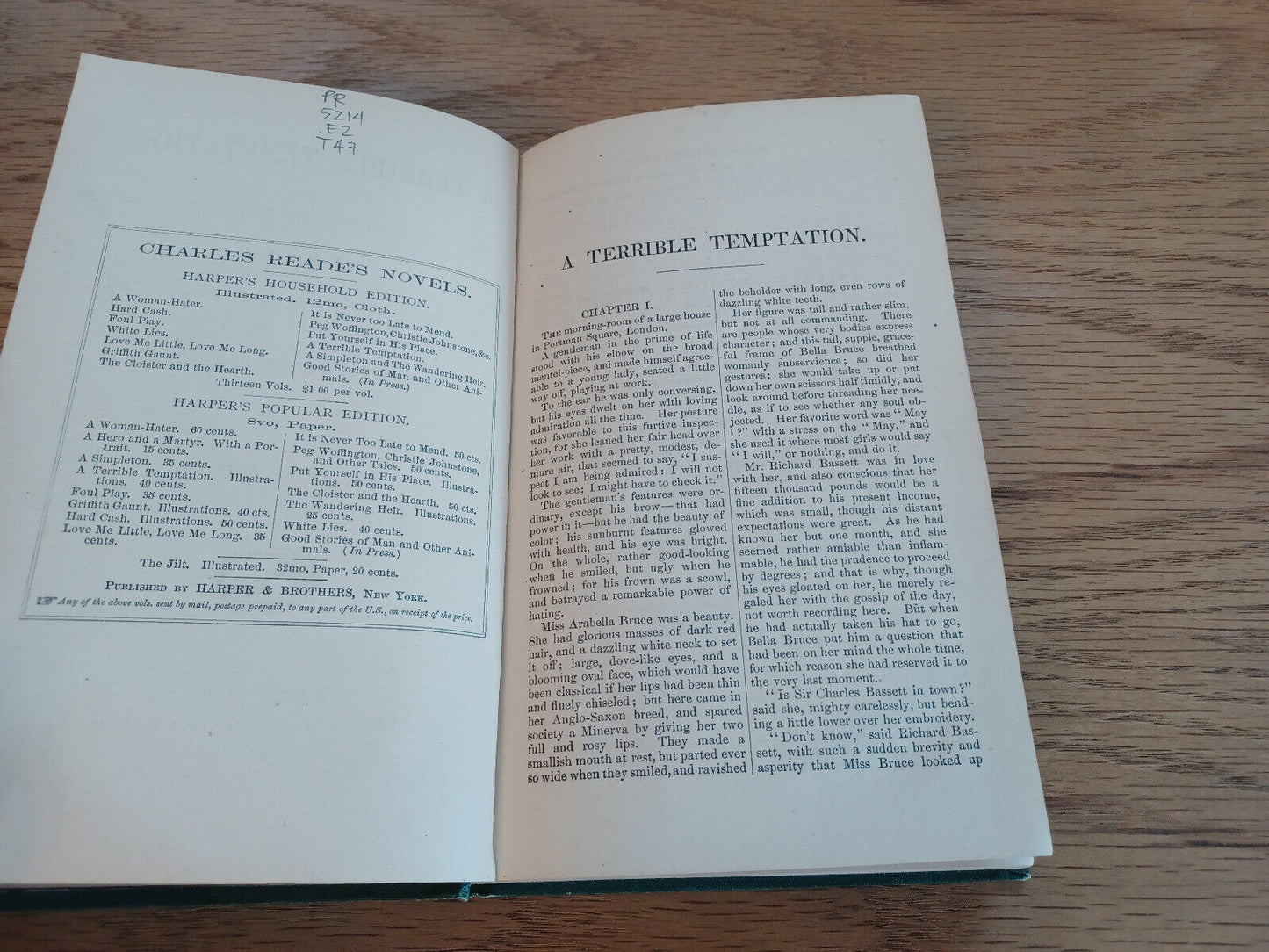 A Terrible Temptation A Novel By Charles Reade Household Ed