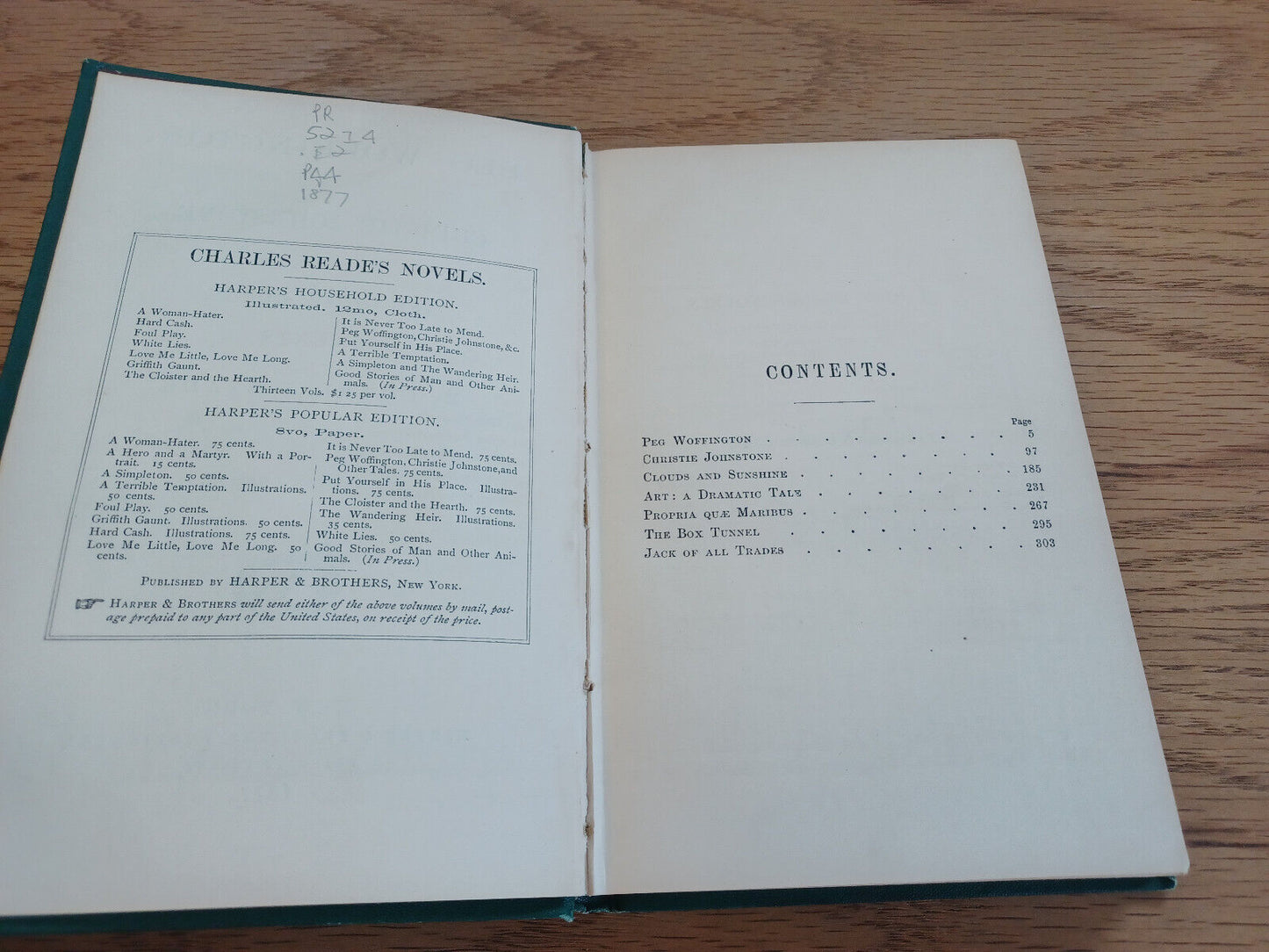 Peg Woffington Christie Johnstone Other Stories Charles Reade 1877 Household Ed