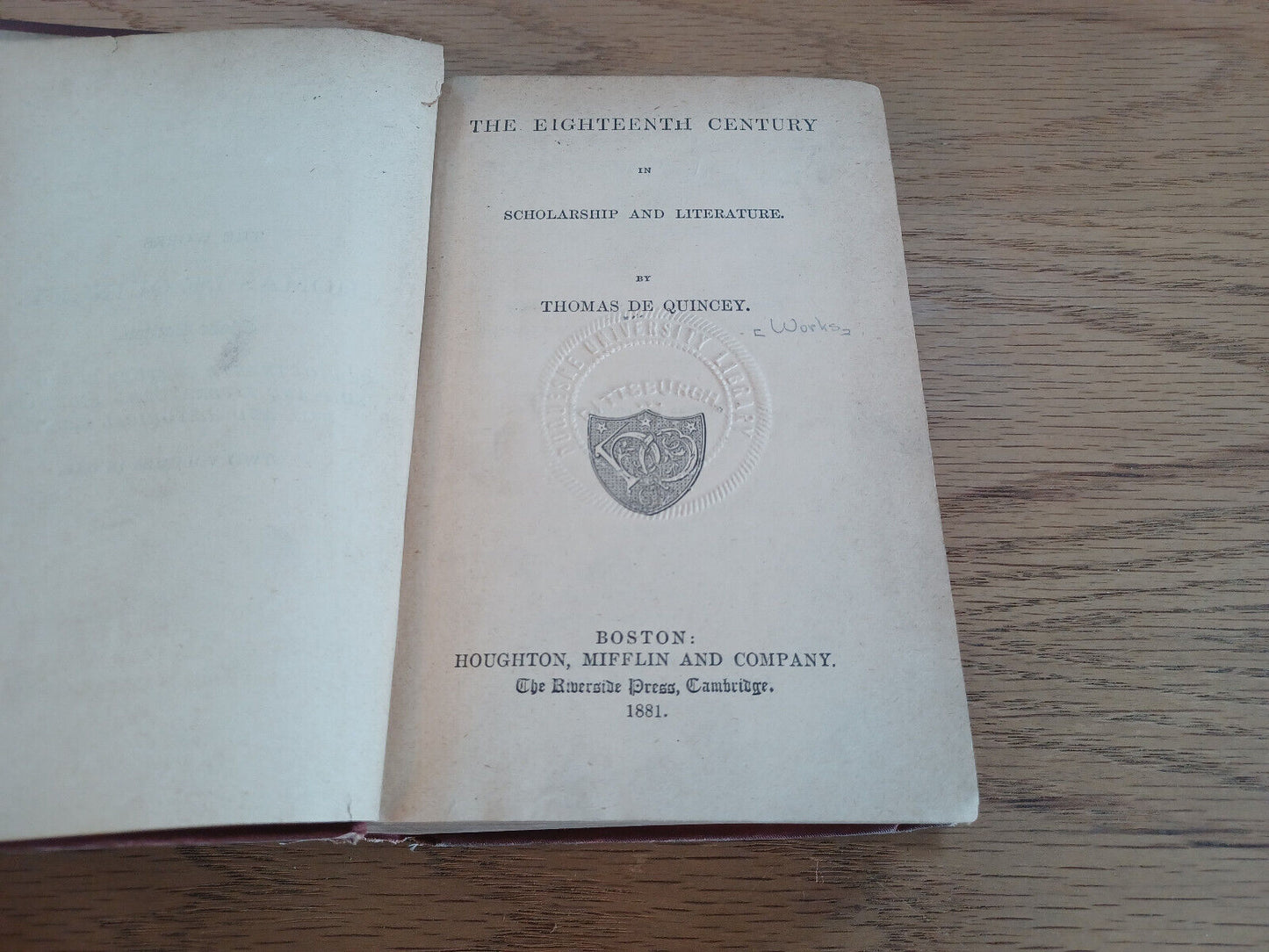 The Eighteenth Century In Scholarship And Literature Thomas De Quincey 1881