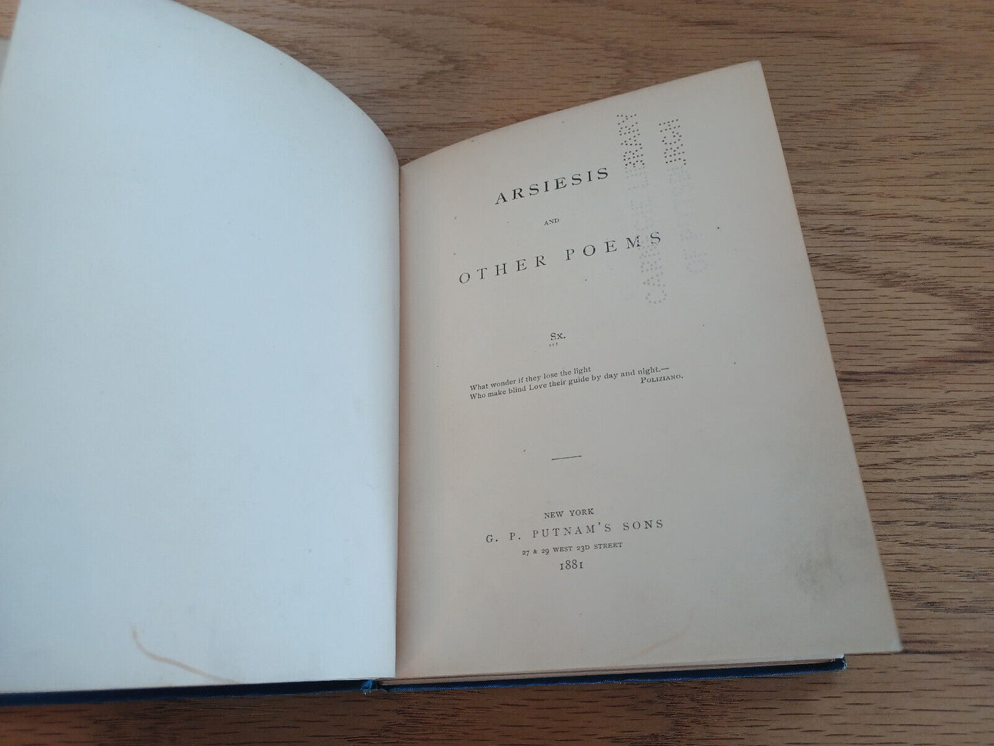 Arsiesis And Other Poems 1881 Sx G P Putnam’s Sons