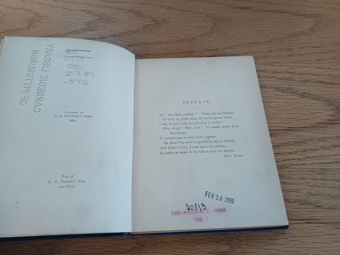 Arsiesis And Other Poems 1881 Sx G P Putnam’s Sons