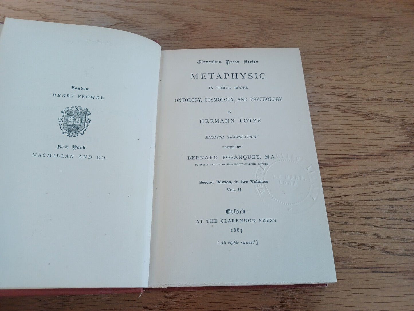 Metaphysic In Three Book Ontology Cosmology Psychology Hermann Lotze 1887 Vol Ii