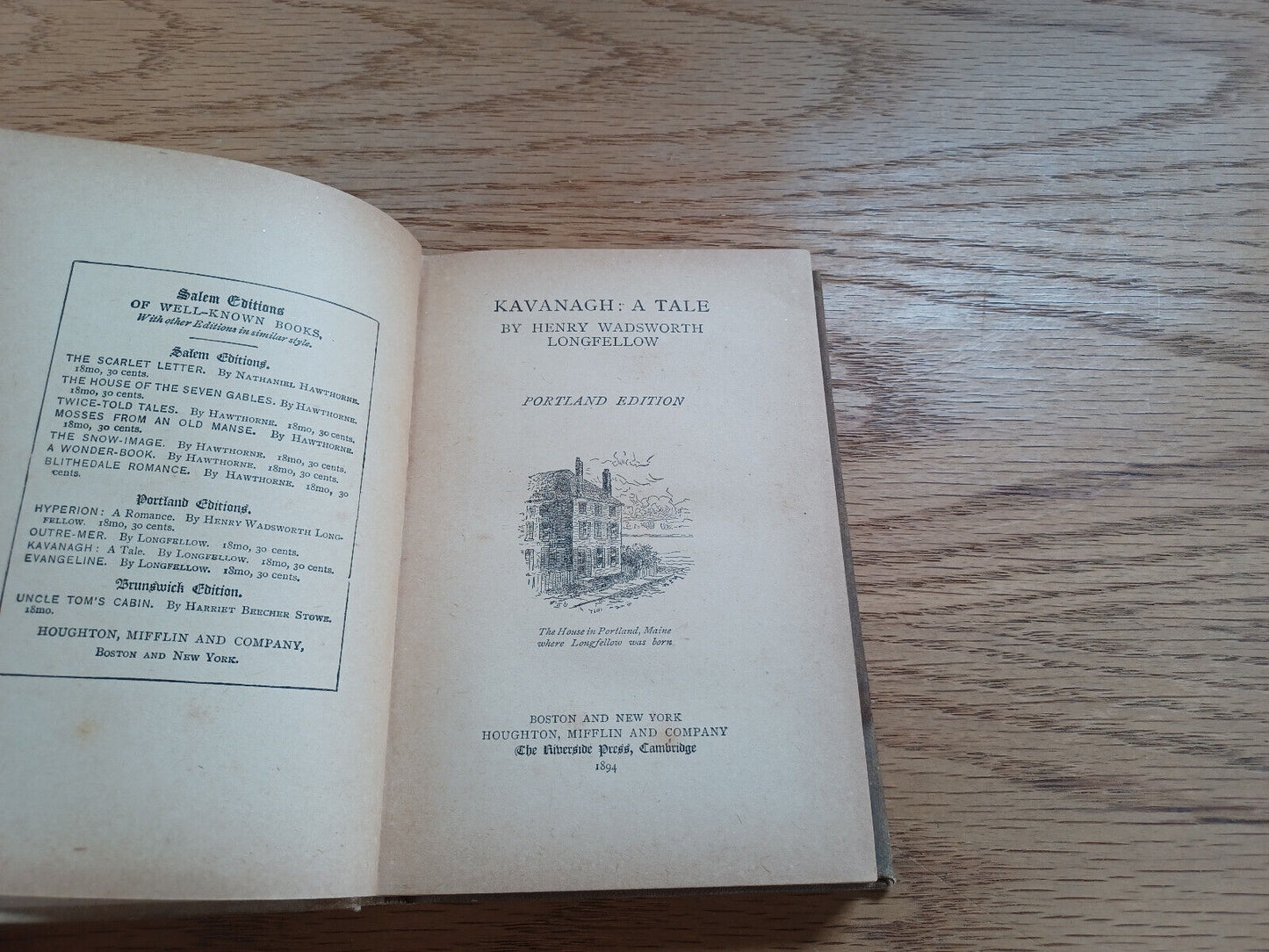 Kavanagh A Tale By Henry Wadsworth Longfellow Portland Edition 1894