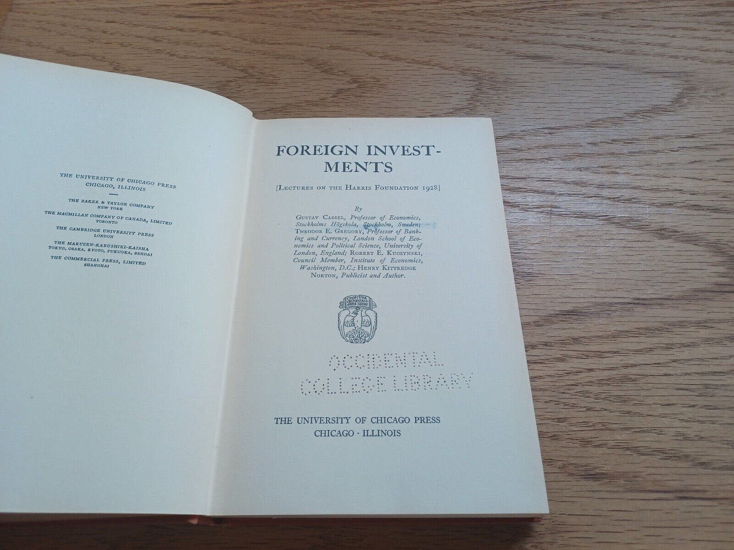 Foreign Investments Lectures On The Harris Foundation 1928 Gustav Cassel