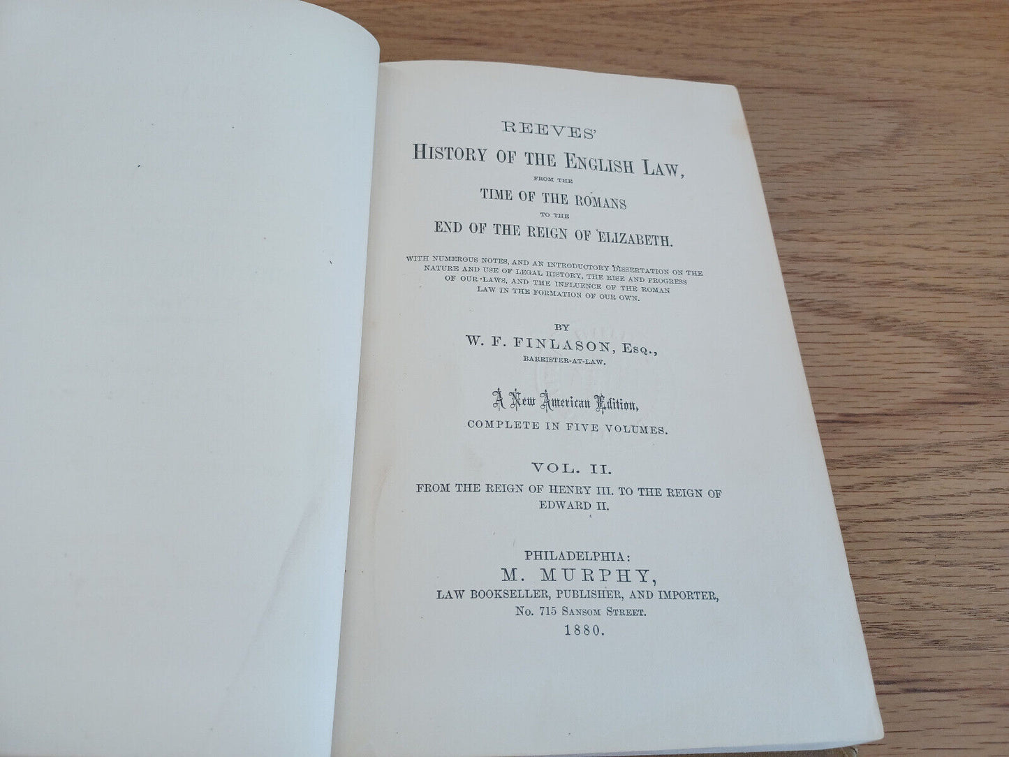 Reeves History Of The English Law Romans End Of Reign Of Elizabeth Vol Ii 1880