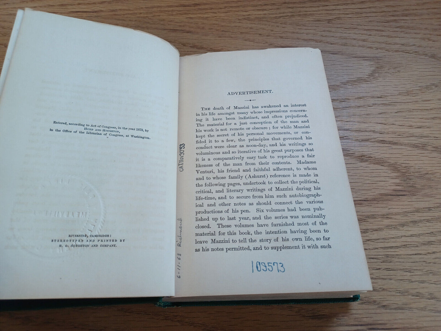 Joseph Mazzini His Life Writings And Political Principles 1872 William Garrison