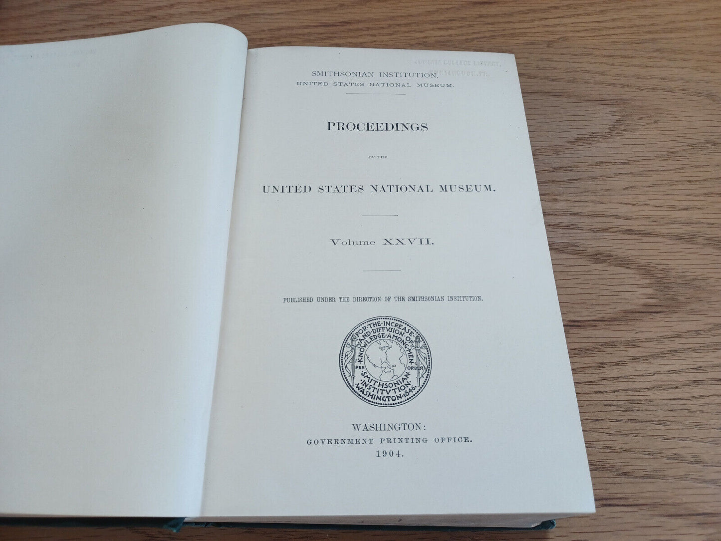 Smithsonian Institution Proceedings United States National Museum Vol Xxvii 1904