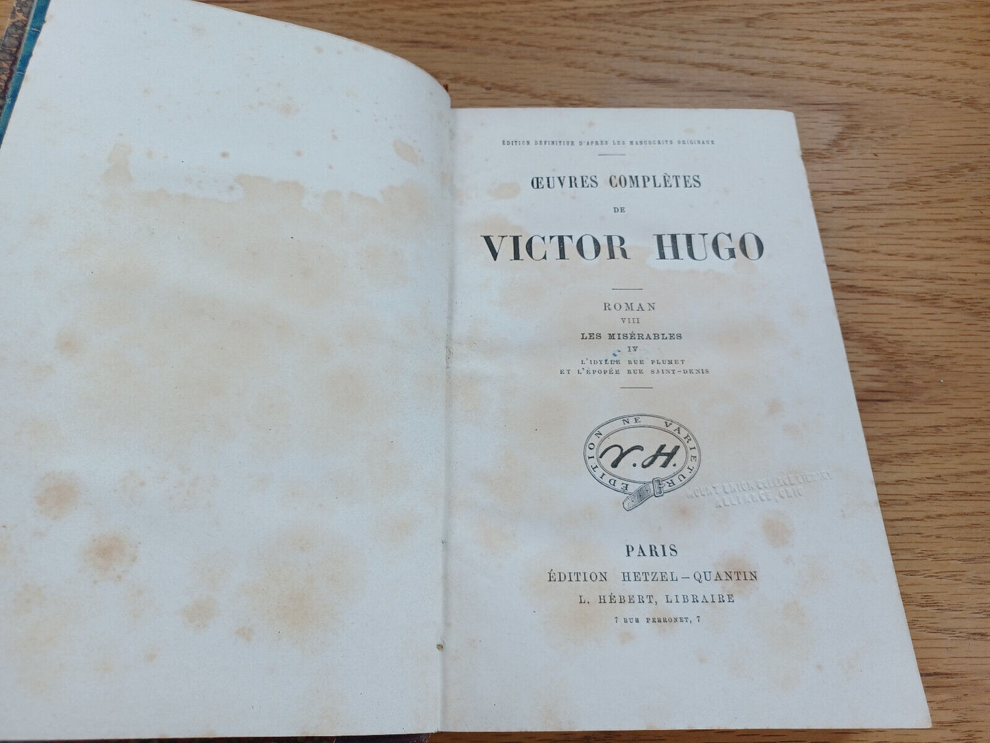 Oeuvres Completes De Victor Hugo Roman Viii Les Miserables Iv Édition Définitive