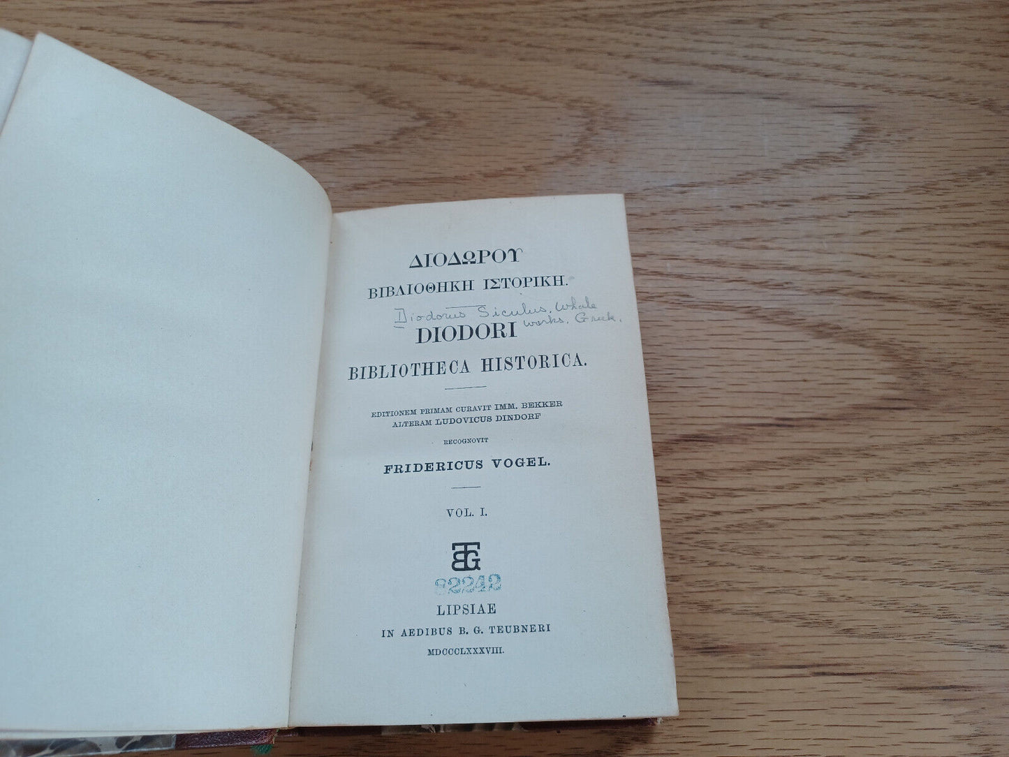 Diodori Bibliotheca Historica 1887 Fridericus Vogel Vol I Latin