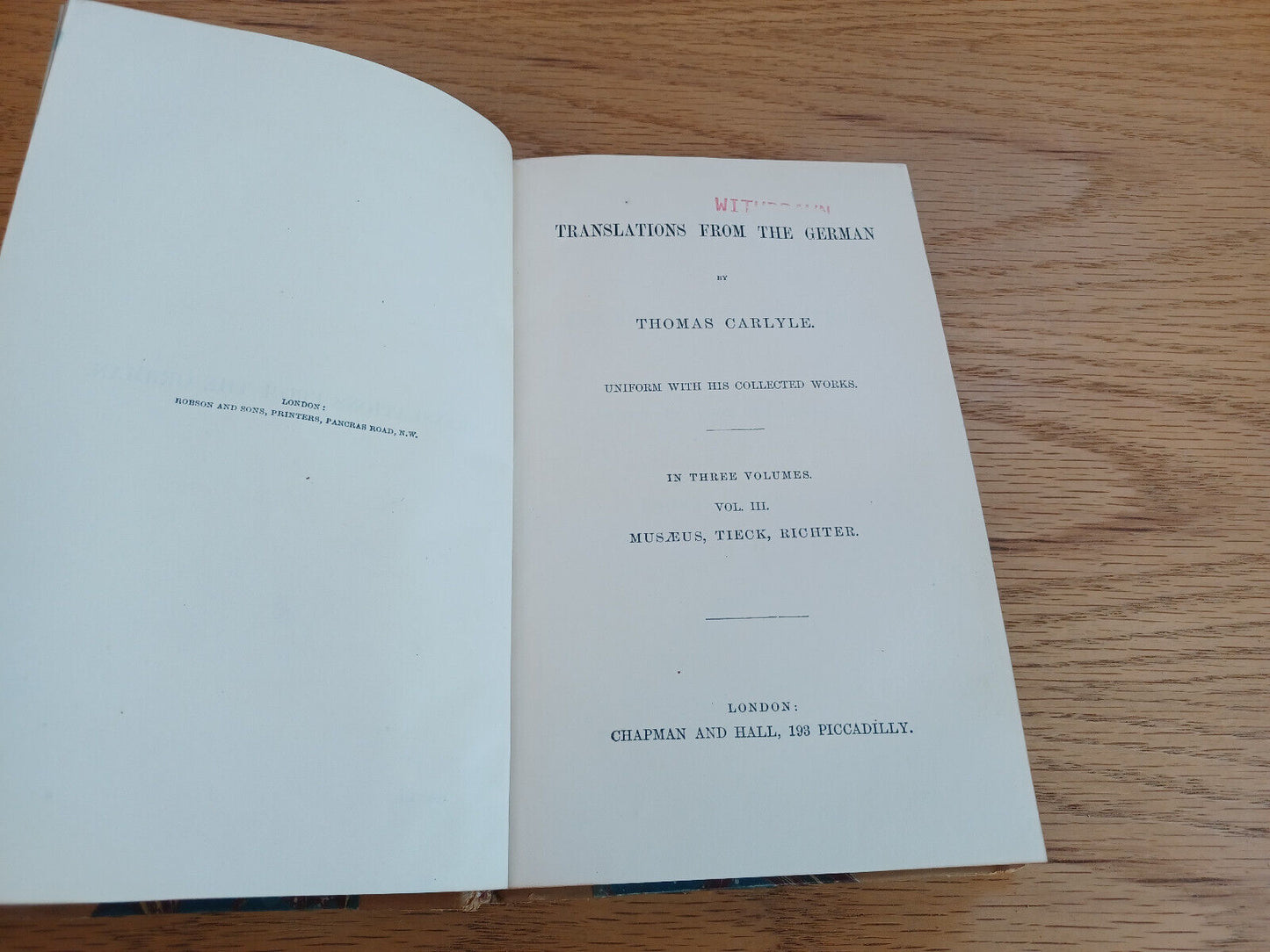 Translations From The German Thomas Carlyle Vol Iii 1870