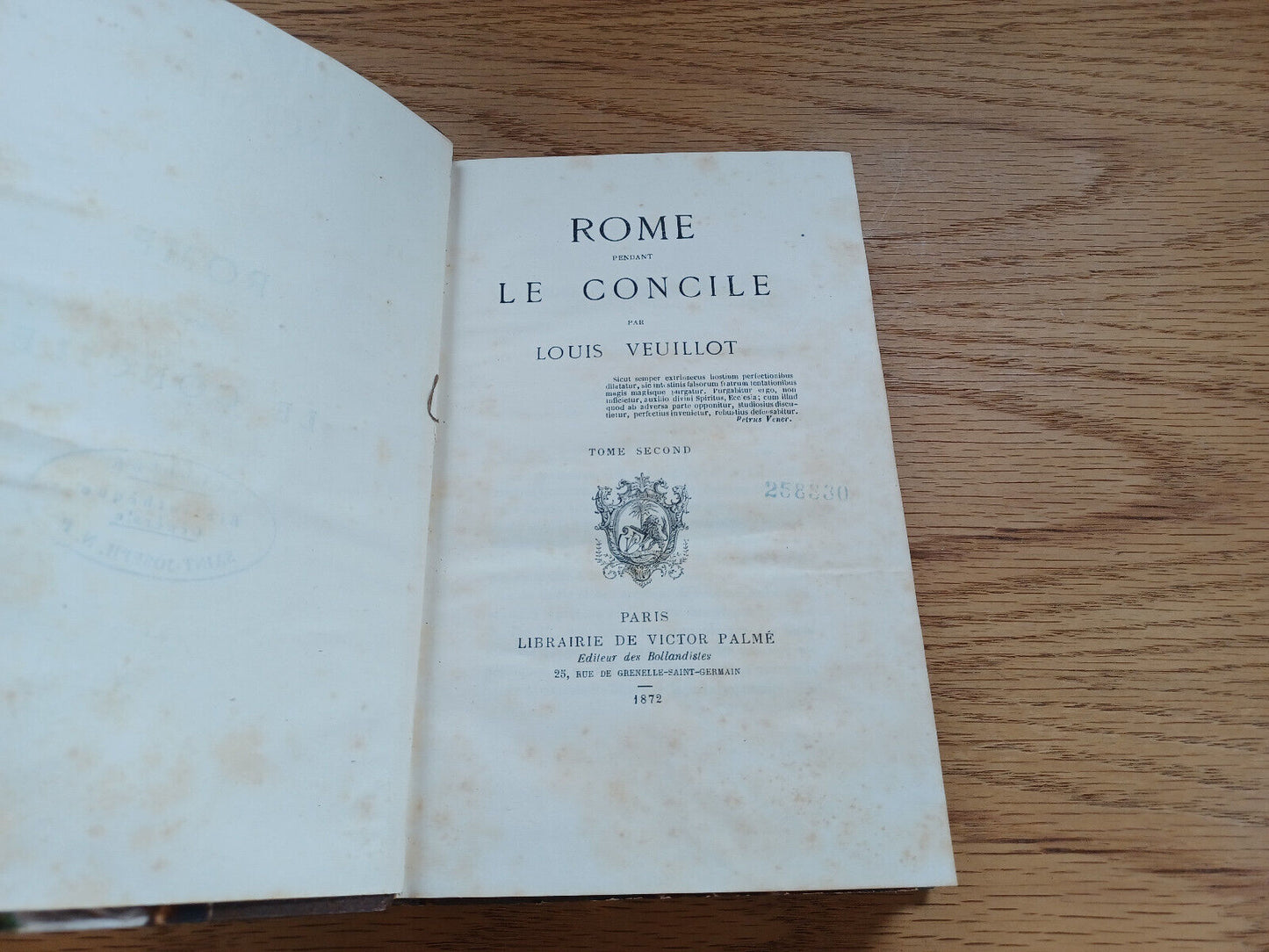 Rome Pendant Le Concile Par Louis Veuillot Tome Second 1872 French