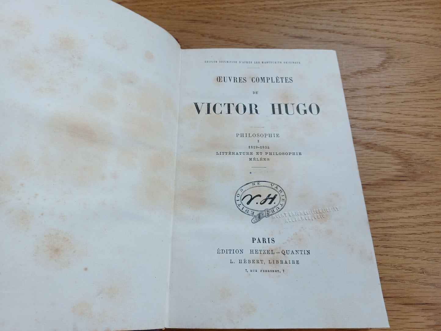 Oeuvres Completes De Victor Hugo Philosophie I French Édition Définitive