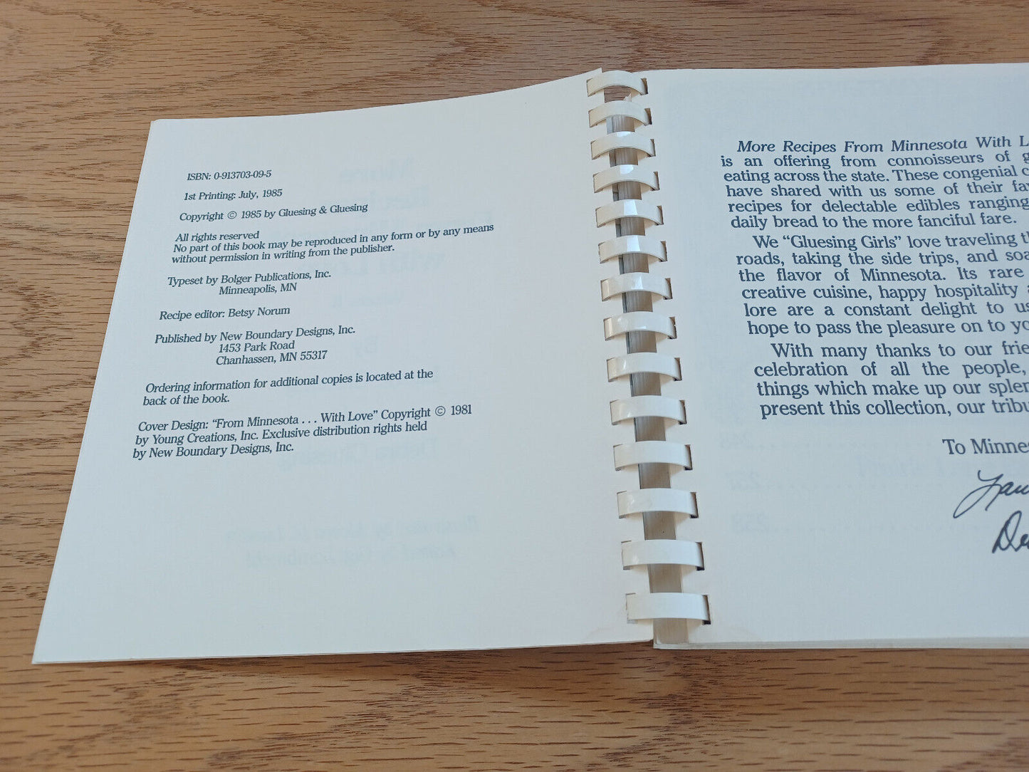 More Recipes From Minnesota w/Love Volume Ii Laurie Gluesing 1985 1St Printing