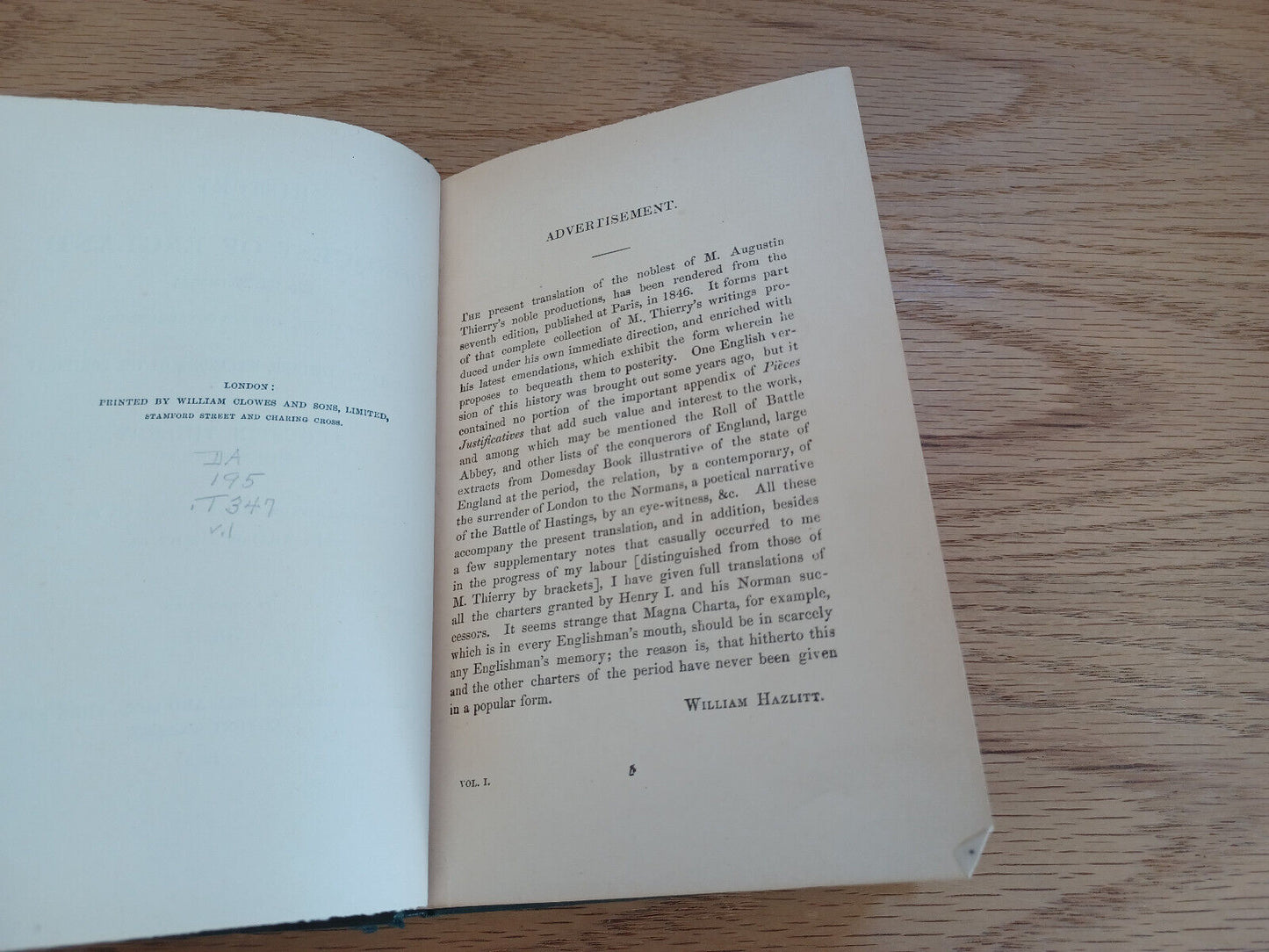 History Of The Conquest Of England Augustin Thierry 1885 Vol I