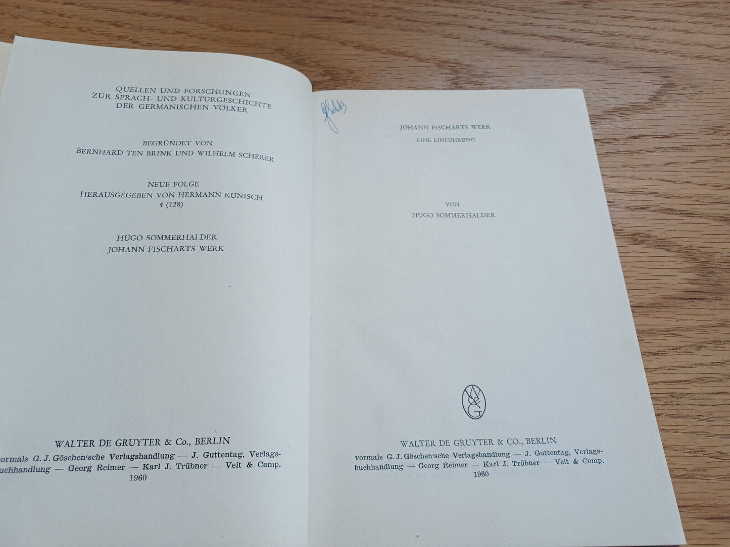 Hugo Sommerhalder Johann Fischarts Werk Eine Einfuhrung 1960