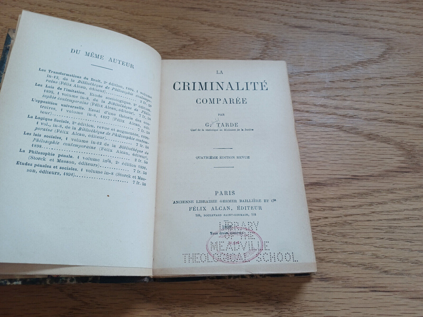 La Criminalite Comparee G Tarde Quatrieme Edition Revue 1898