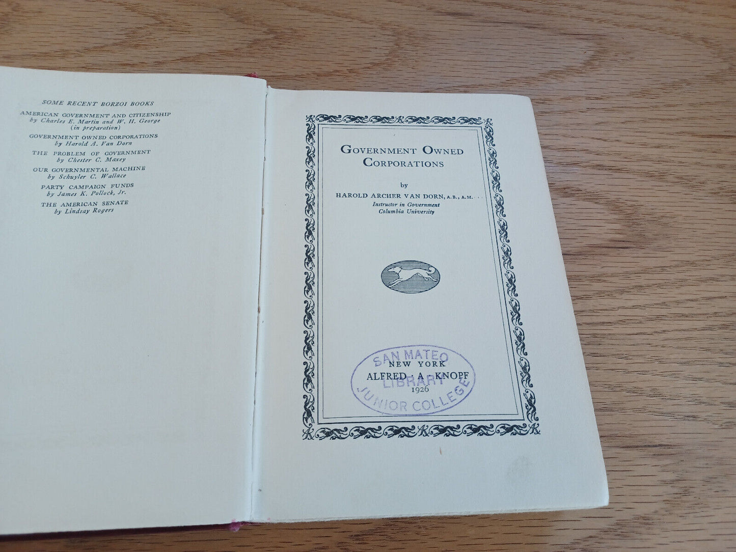 Government Owned Corporations Harold Archer Van Dorn 1926