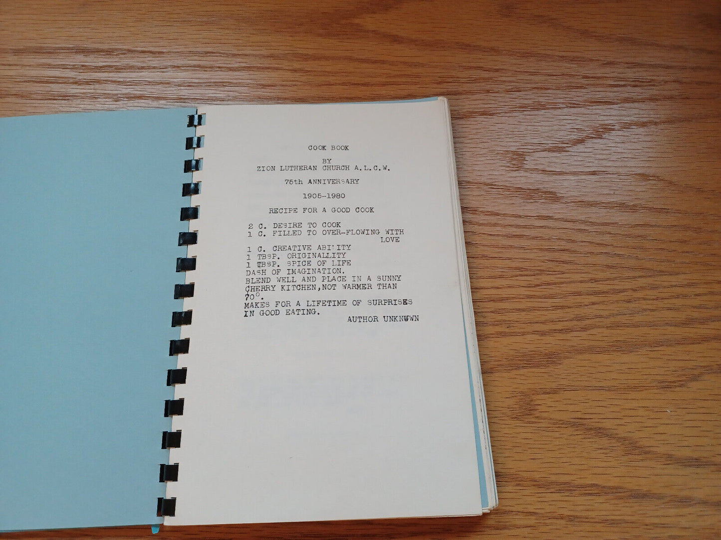 75Th Anniversary Cookbook 1980 Zion Lutheran Church Mcgrath Minnesota