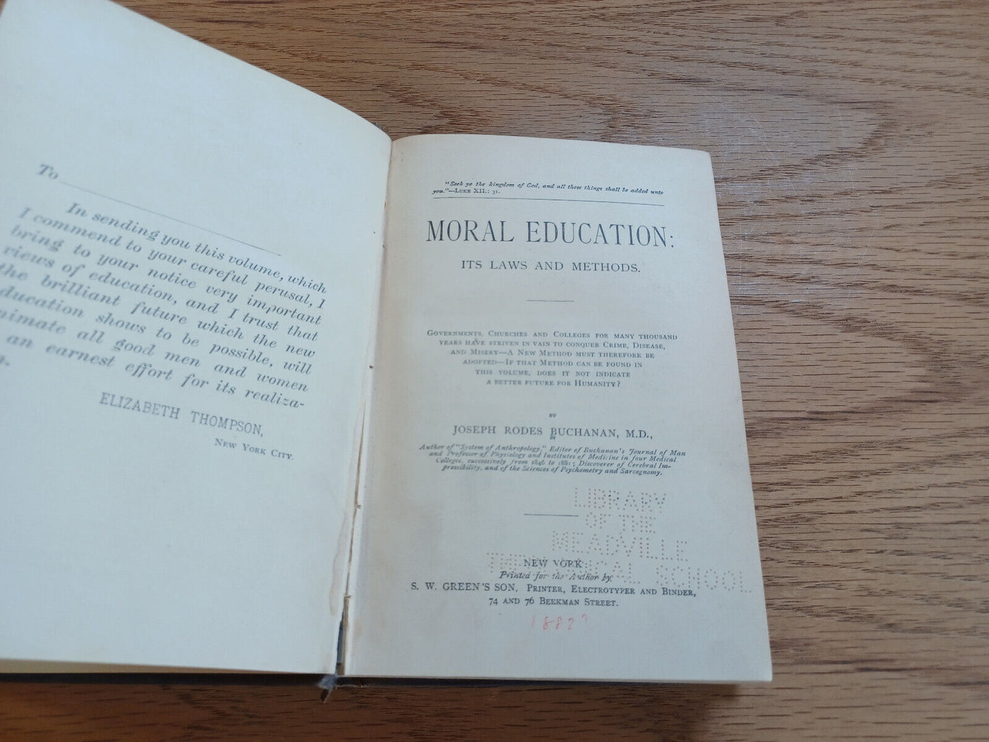 Moral Education Its Laws And Methods Joseph Rodes Buchanan 1882