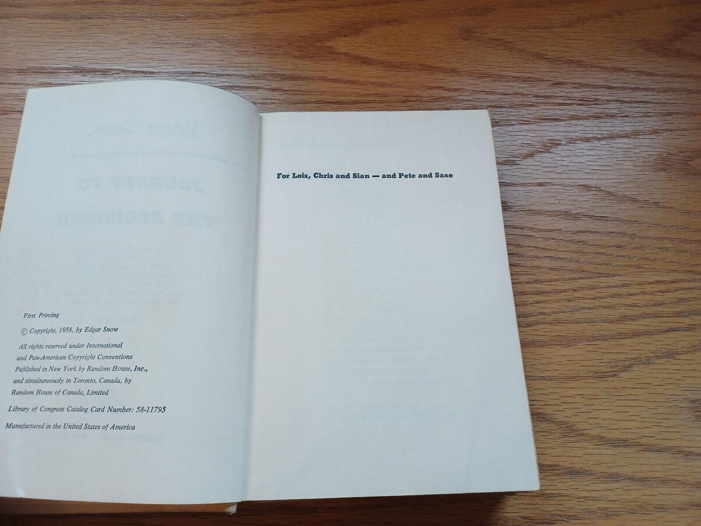 Journey To The Beginning Edgar Snow 1958 1St Printing