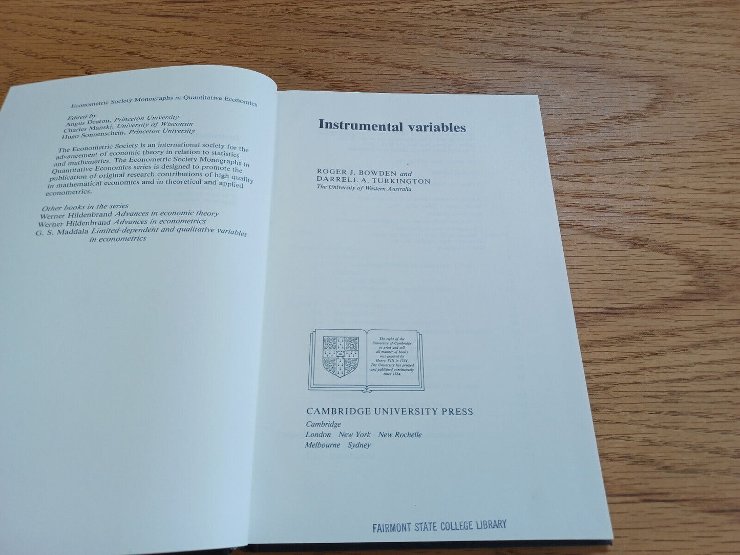 Instrumental Variables Roger J Bowden Darrella A Turkington 1984 1St Ed
