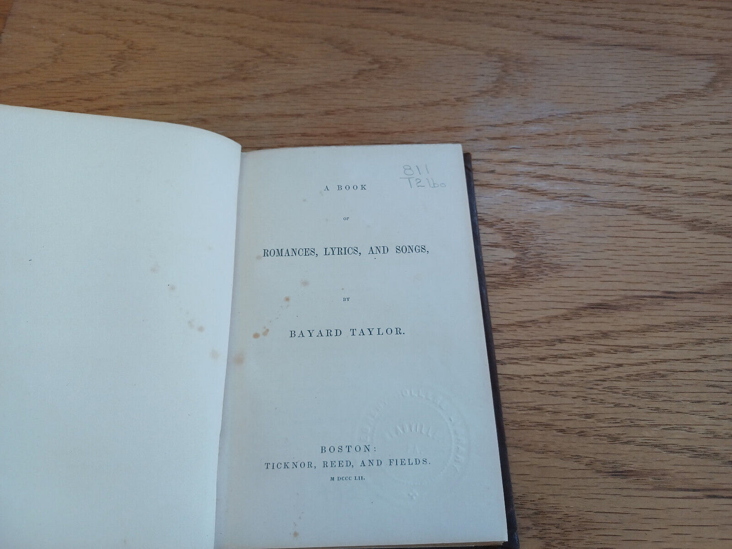 A Book Of Romances Lyrics And Songs Bayard Taylor 1852