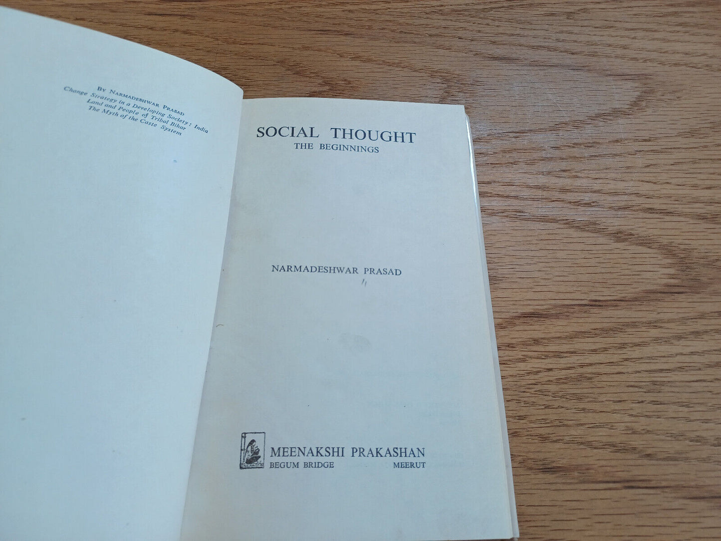 Social Thought The Beginnings Narmadeshwar Prasad 1970 Dust Jacket