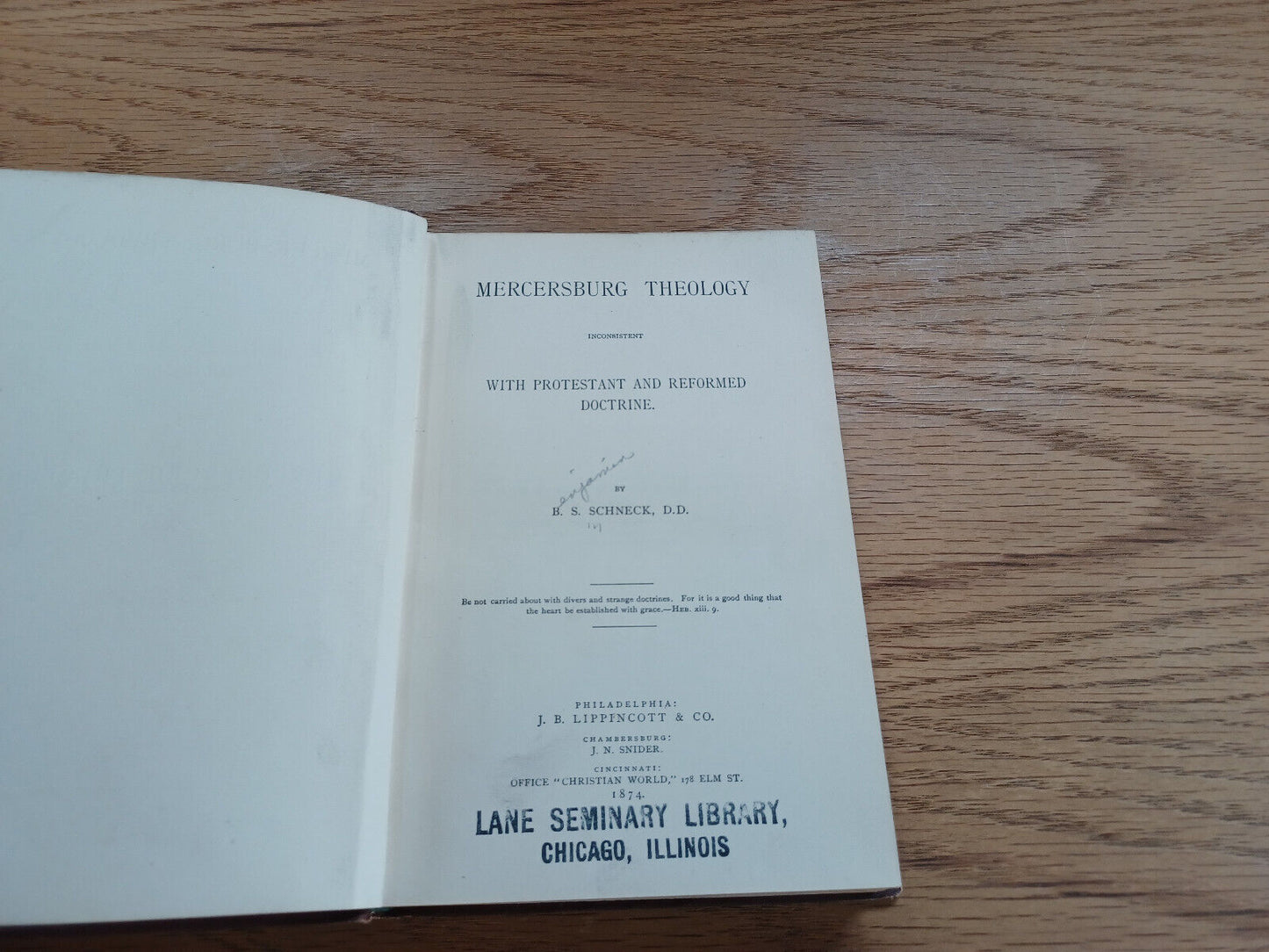 Mercersburg Theology B S Schneck 1874 Protestant And Reformed Doctrine