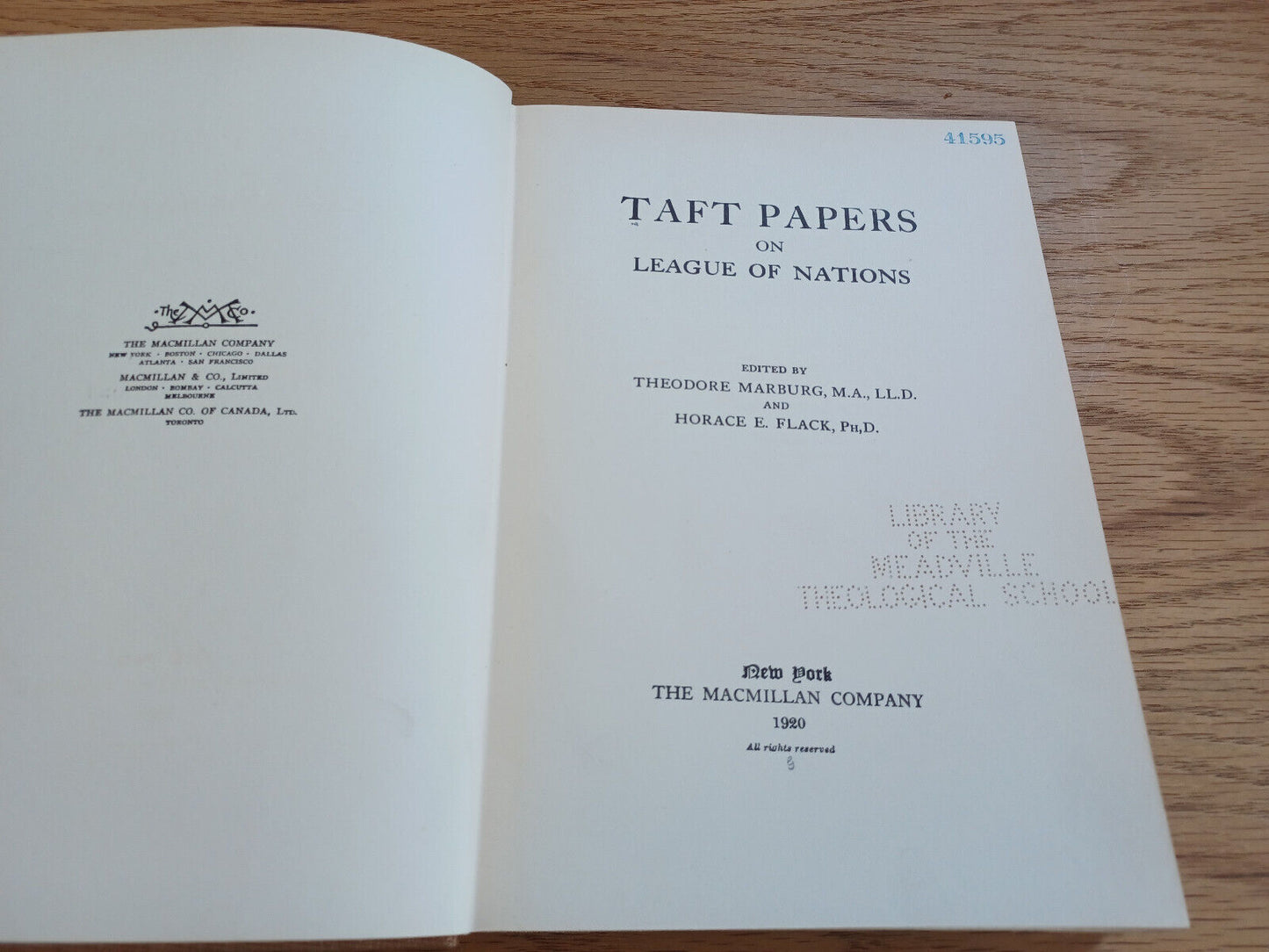Taft Papers On League Of Nations Theodore Marburg Horace Flack 1920