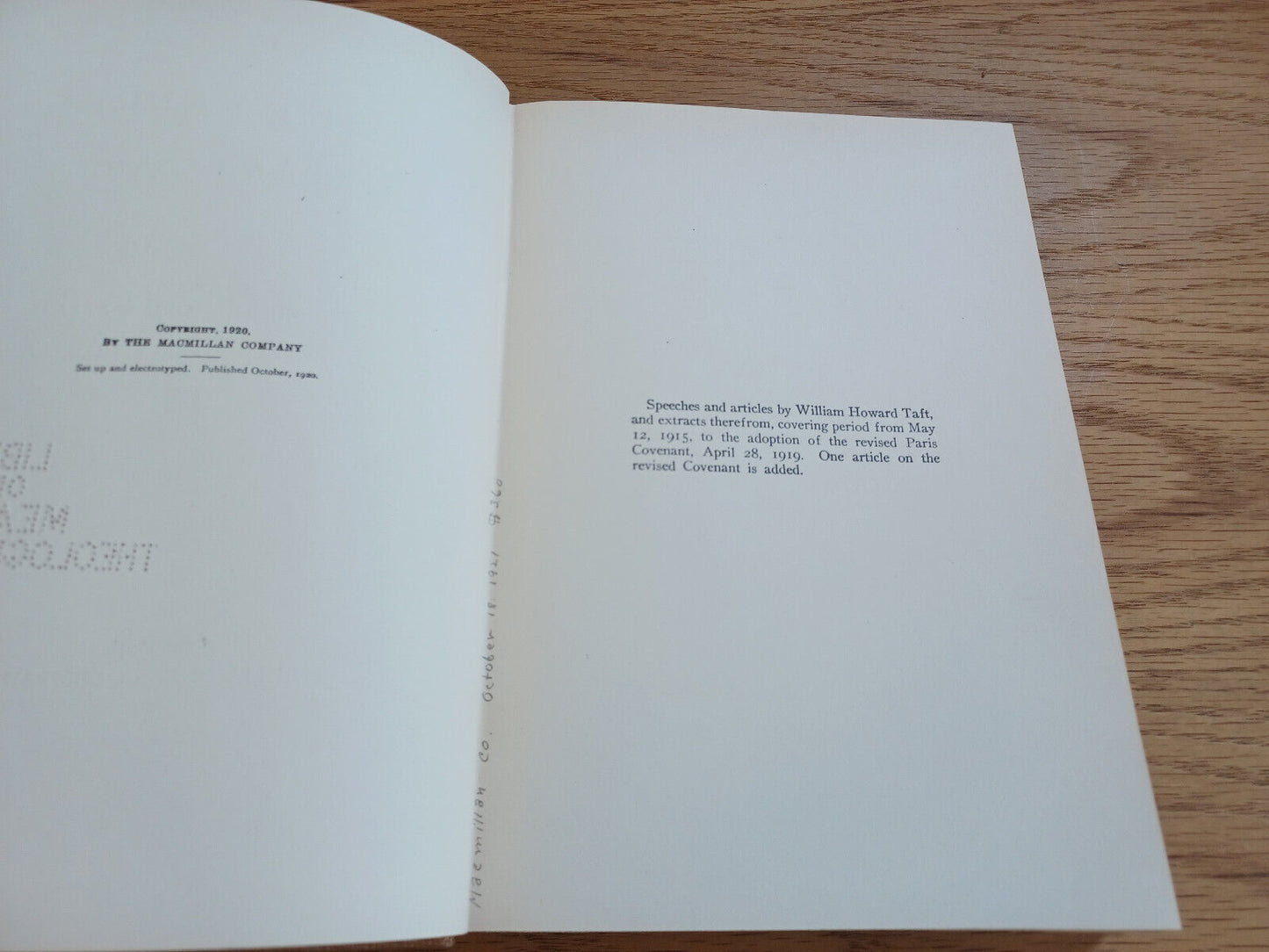 Taft Papers On League Of Nations Theodore Marburg Horace Flack 1920