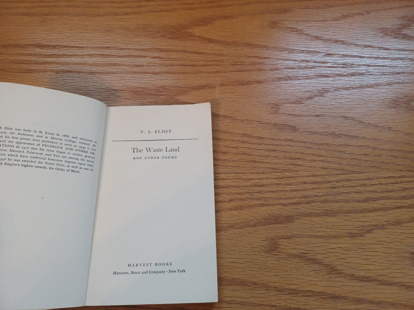 The Wasteland And Other Poems T S Eliot 1958