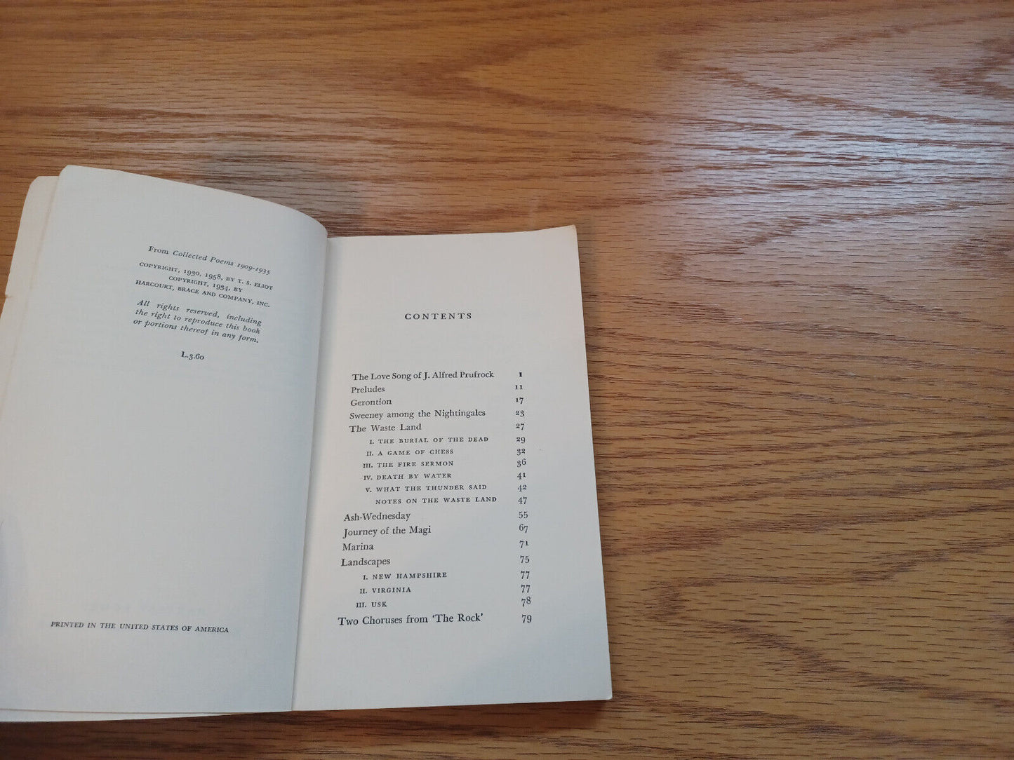 The Wasteland And Other Poems T S Eliot 1958