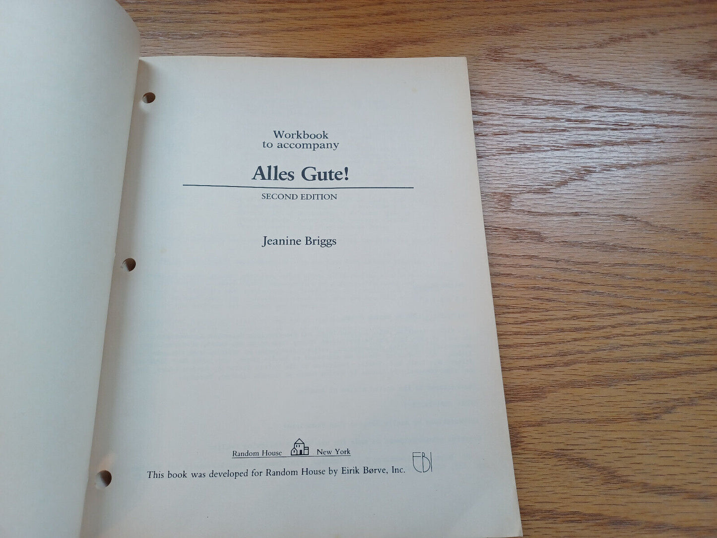 Workbook To Accompany Alles Gute Second Edition Jeanine Briggs 1986