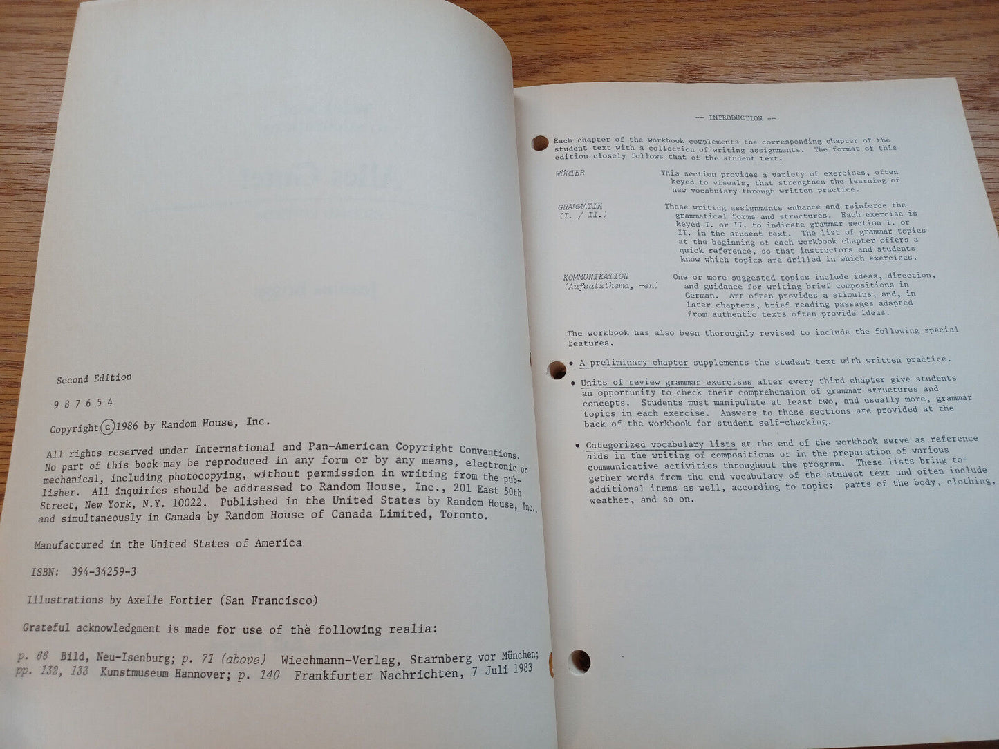 Workbook To Accompany Alles Gute Second Edition Jeanine Briggs 1986
