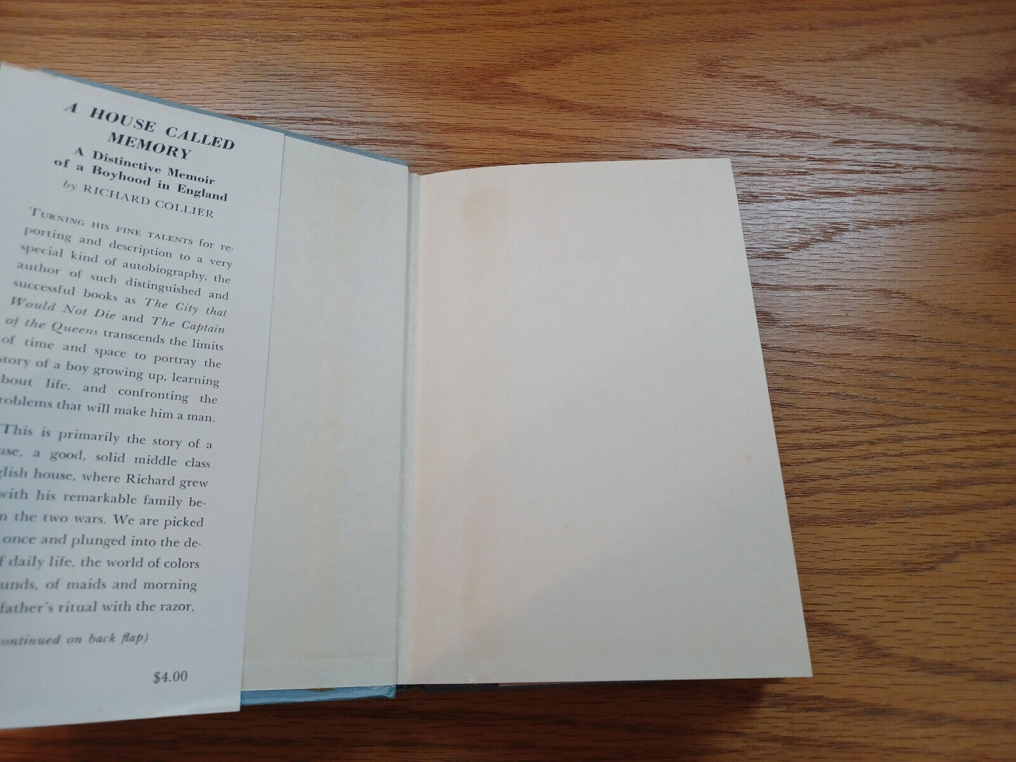 A House Called Memory By Richard Collier 1961 Dust Jacket