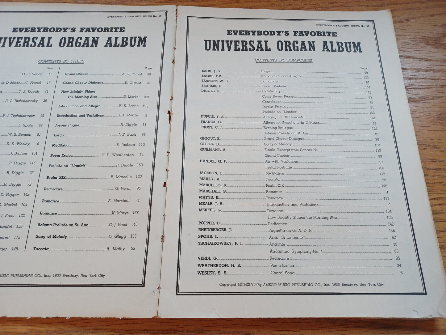 Everybody'S Favorite Universal Organ Album No 57 1946 Bach