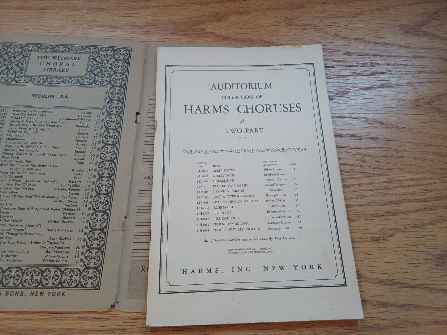 Auditorium Collection Of Harms Choruses For Two Part 1941