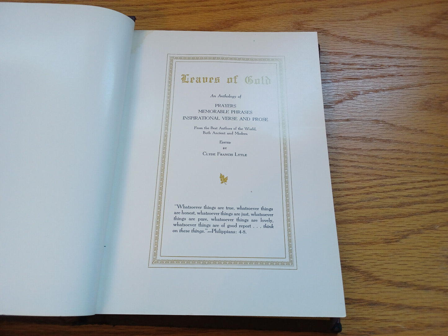 Leaves Of Gold And Anthology Of Prayers Memorable Phrases Clyde Lytle 1963