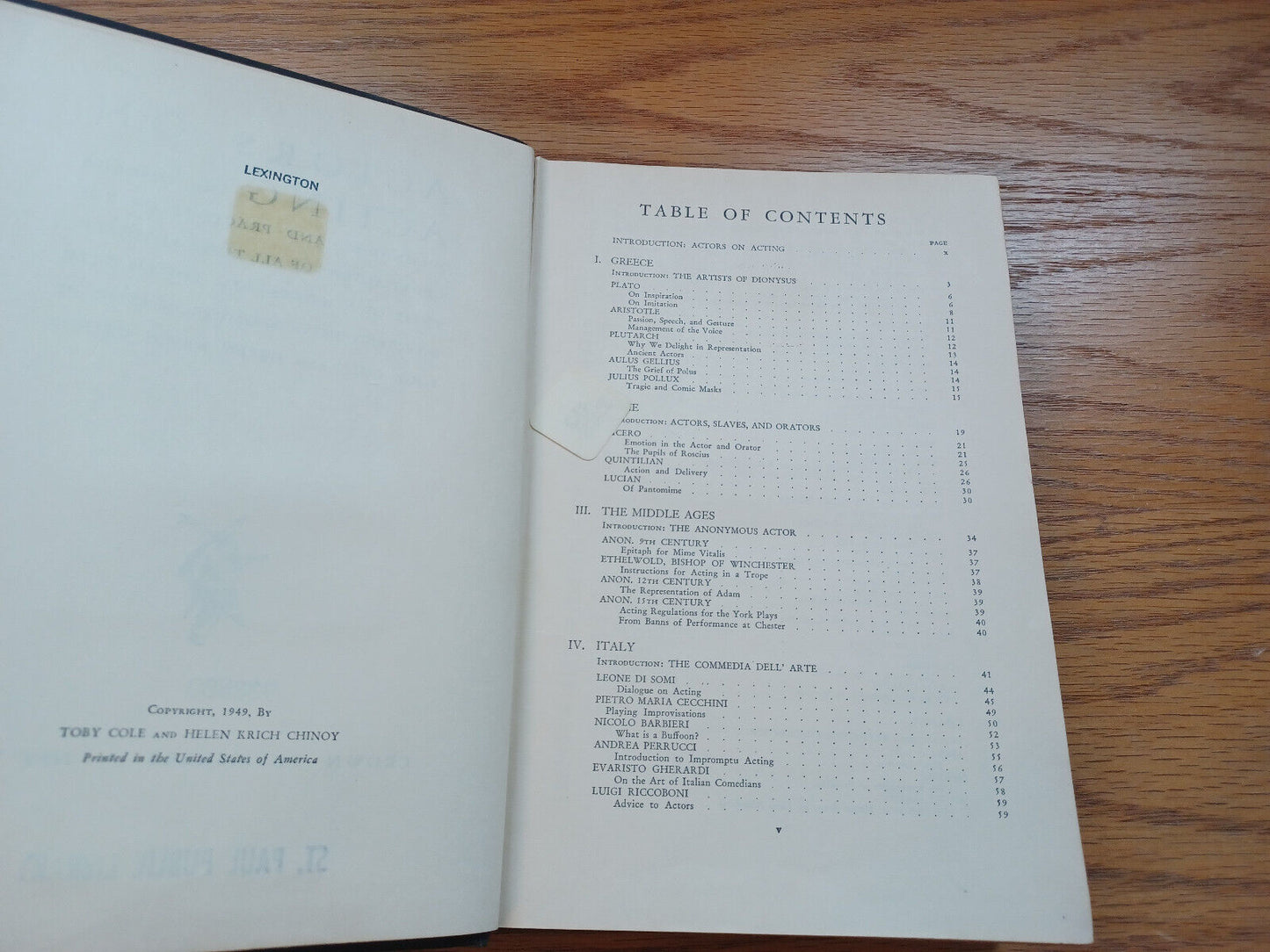 Actors On Acting By Toby Cole 1949