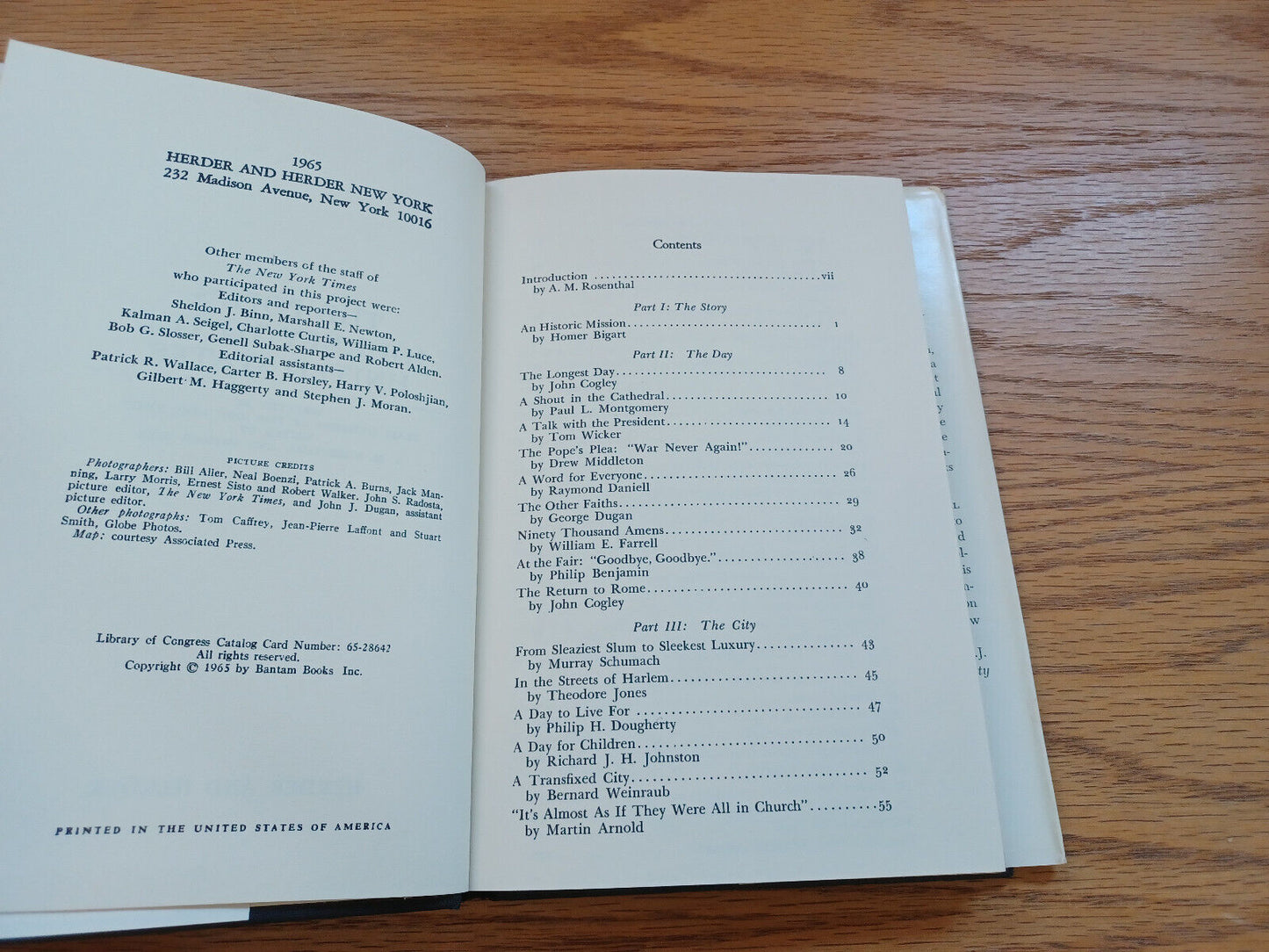 The Pope'S Journey To The United States New York Times Dust Jacket 1965