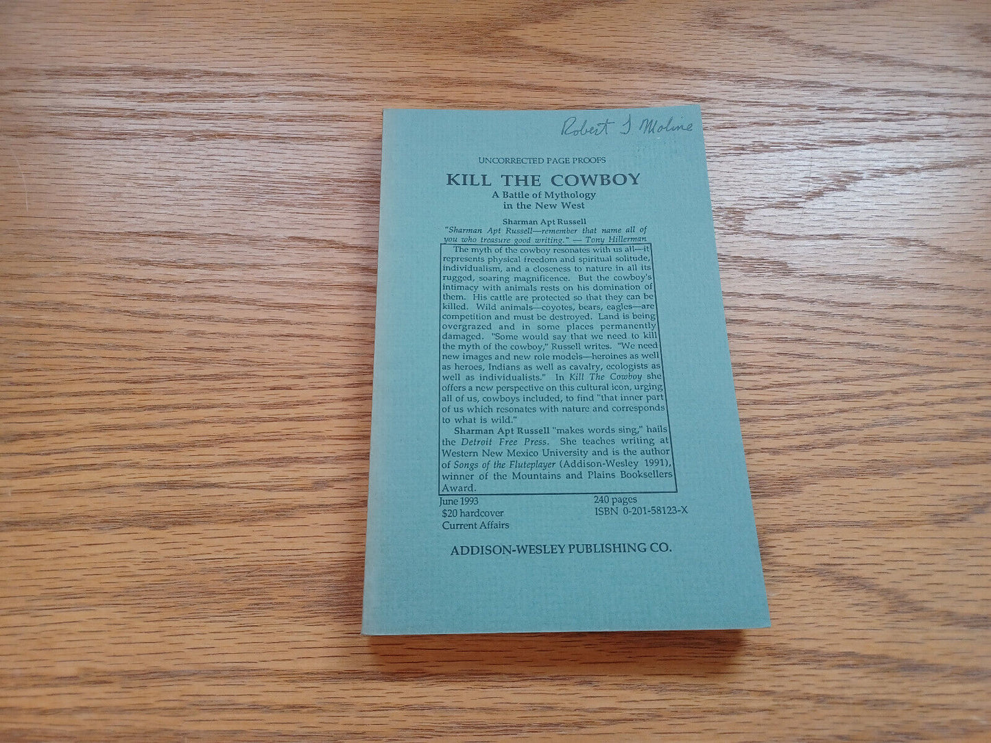 Kill The Cowboy Sharman Apt Russell Uncorrected Page Proofs 1993