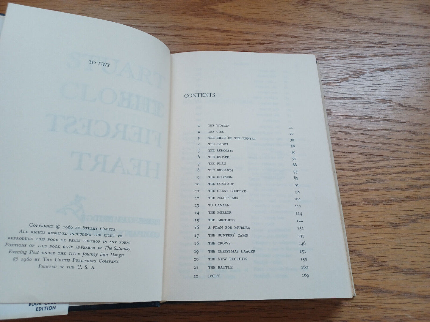 The Fiercest Heart Book Club Edition Dust Jacket Stuart Cloete