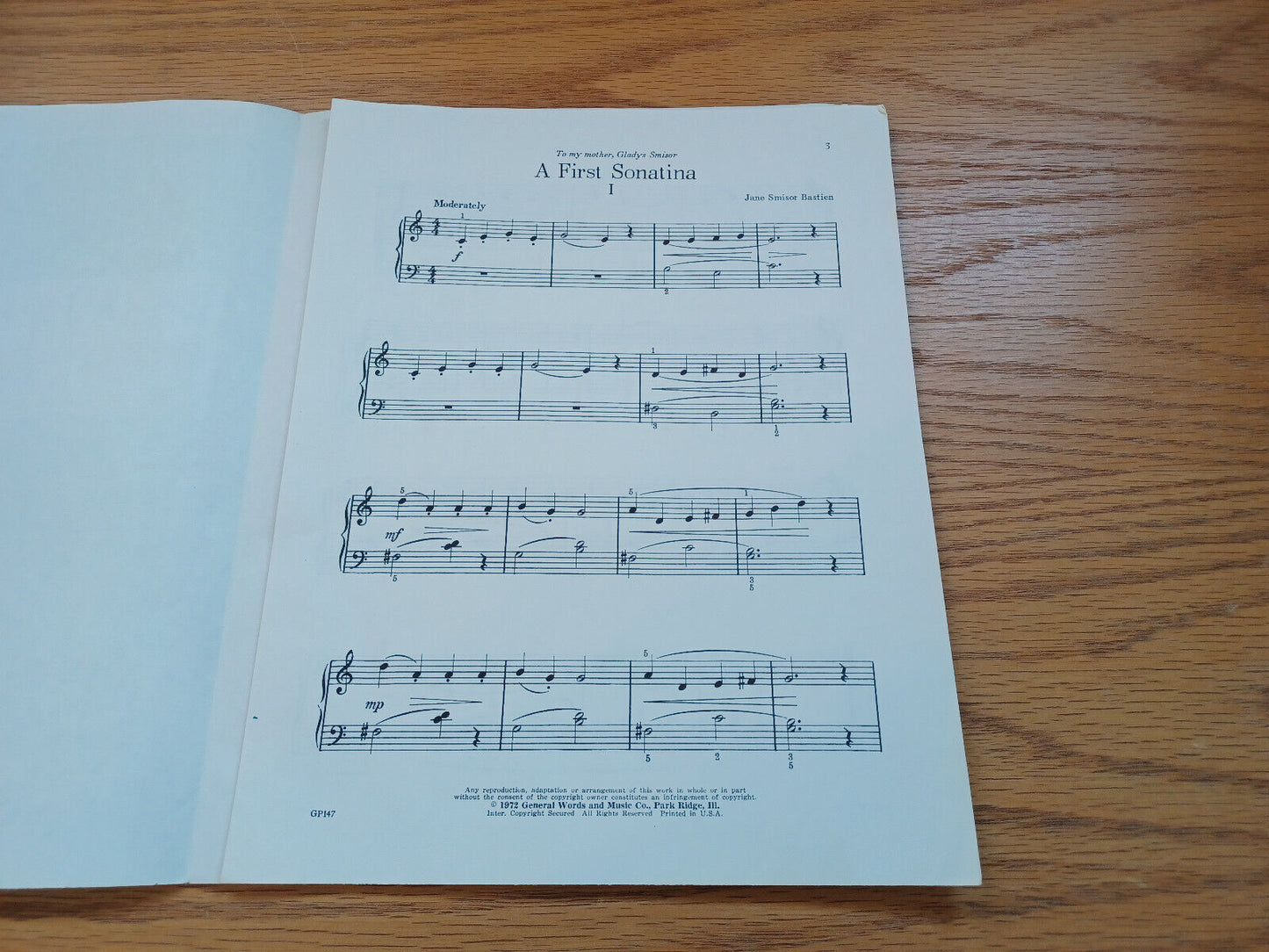 A First Sonatina Piano Solo Jane Smisor Bastien 1972