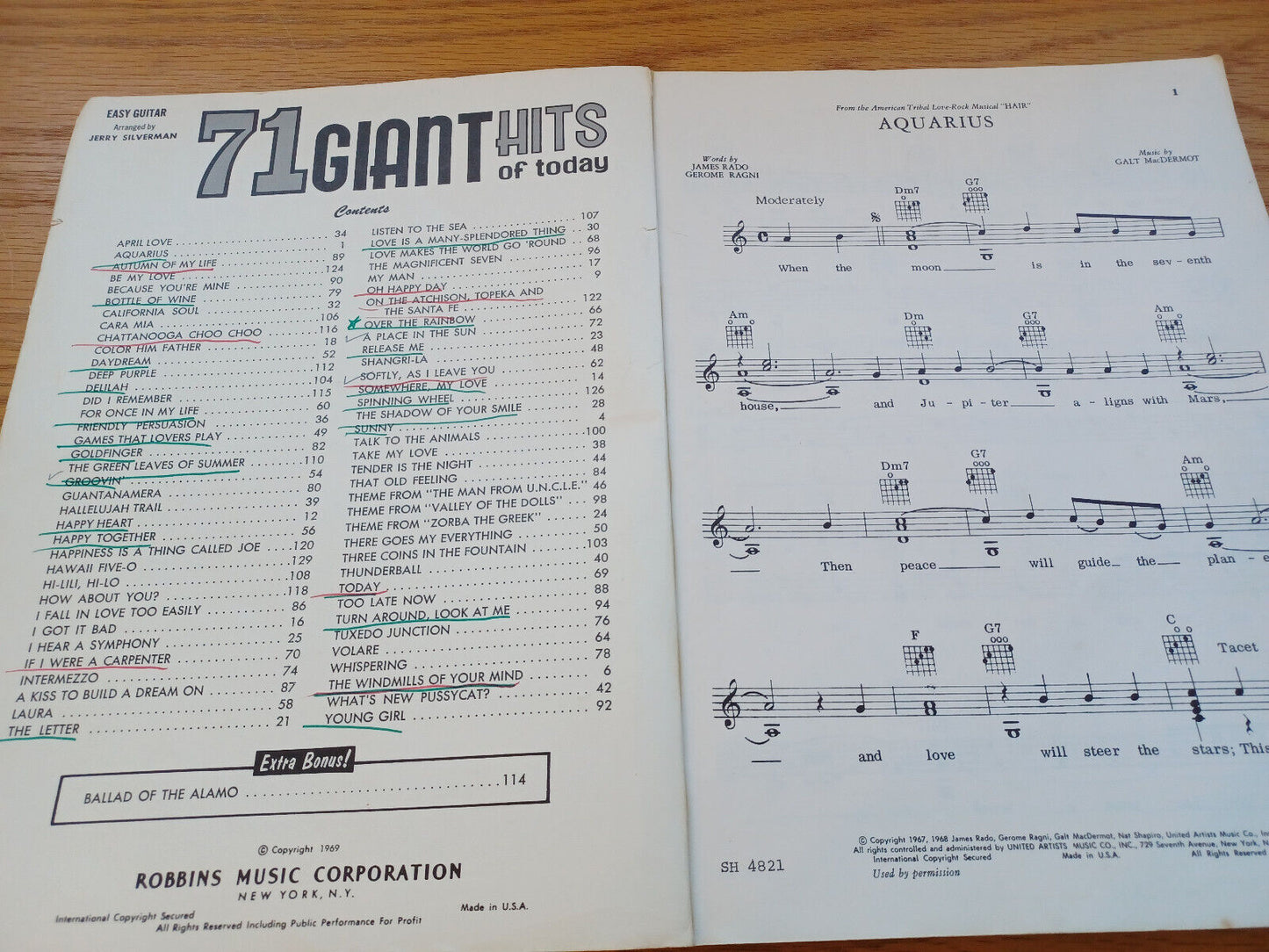 71 Giant Hits Of Today Easy Guitar Words Chorus Music 1969