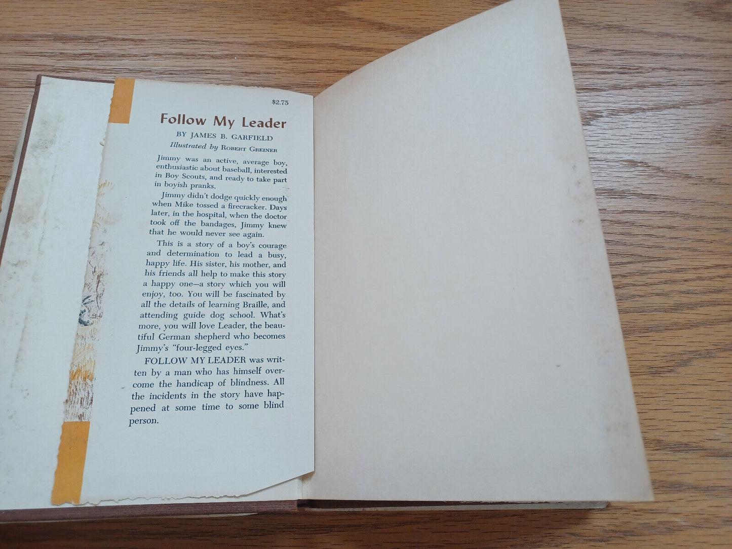 Follow My Leader James B Garfield 1958 Dust Jacket Weekly Reader