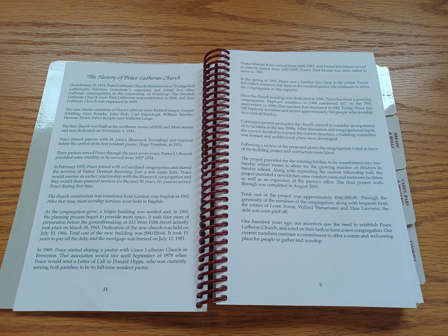 1911-2011 100Th Anniversary Cookbook Peace Lutheran Church Winthrop