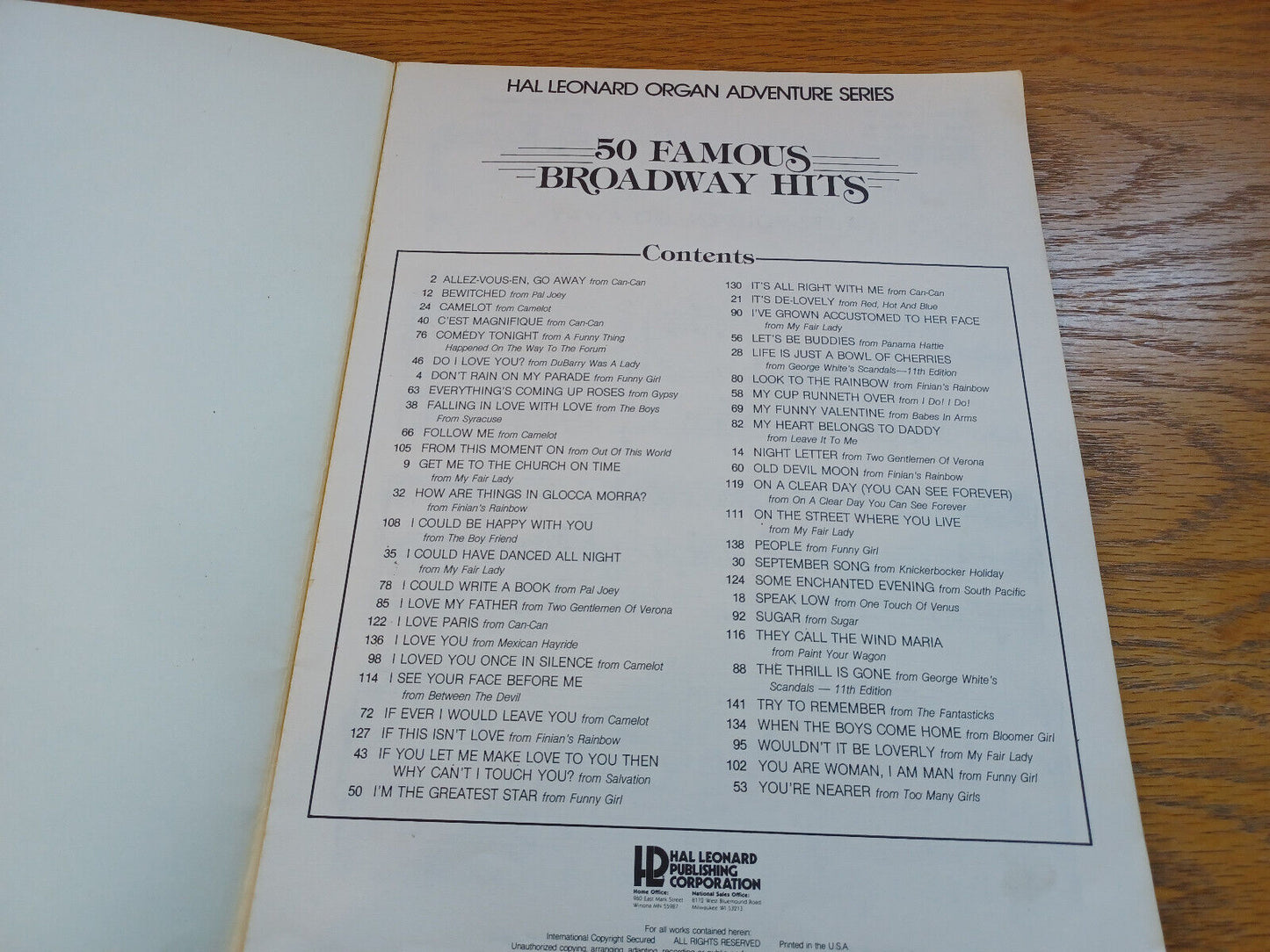 50 Famous Broadway Hits Hal Leonard Organ Adventure Series
