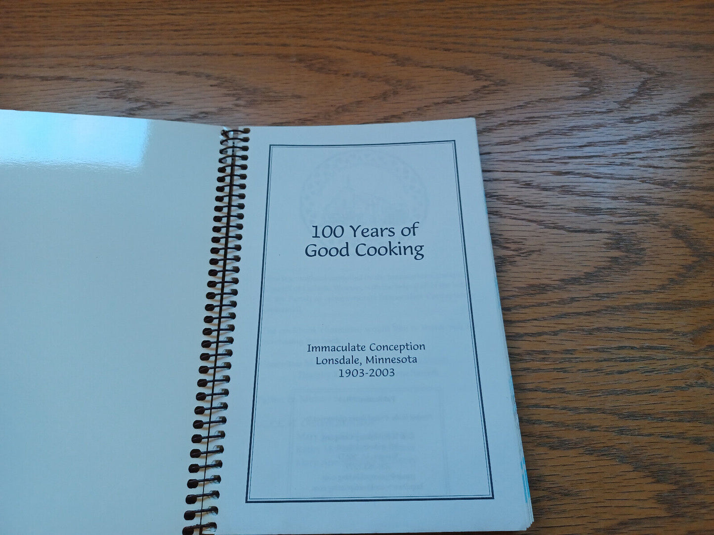 100 Years Of Good Cooking Immaculate Conception 1903-2003