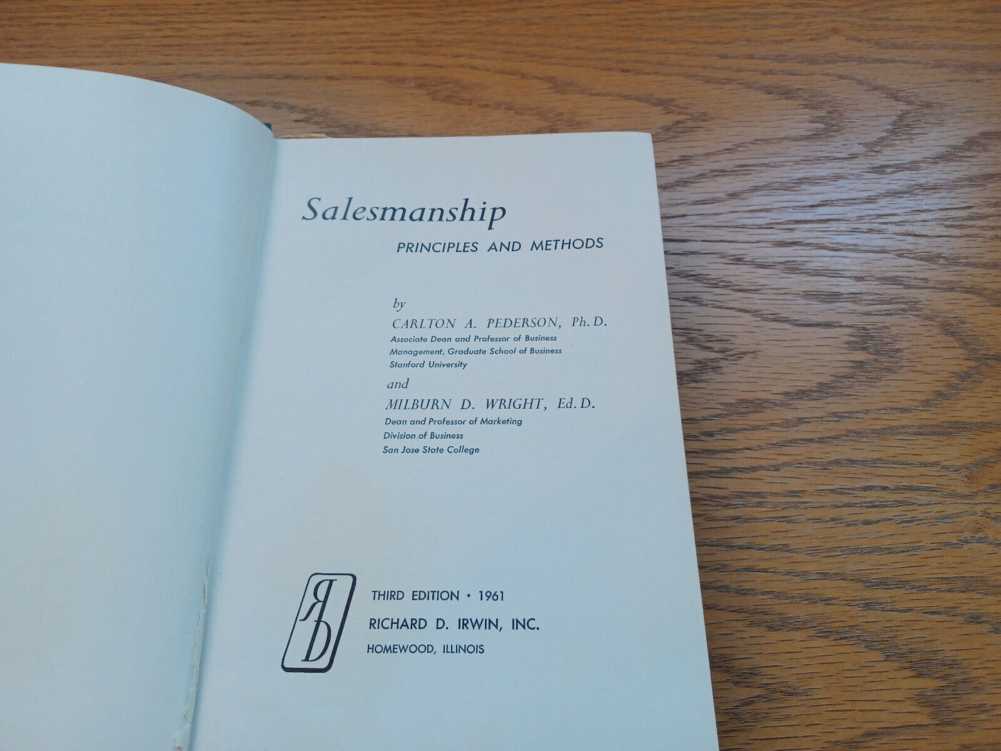 Salesmanship Principles And Methods Carlton A Pederson 1965 3Rd Edition